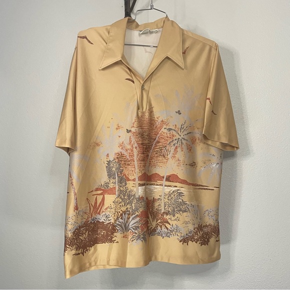 VTG Spire California tan polyester polo w/ tropical design sz Tall XXL - Picture 1 of 11